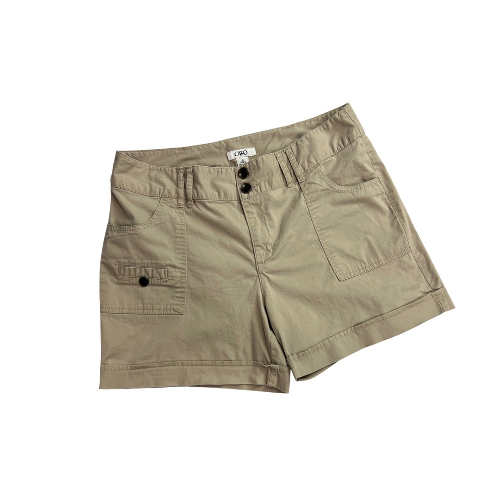 Cato Shorts Women Size 10 Khaki Cotton Spandex Cargo Utility Cuffed Casual B29